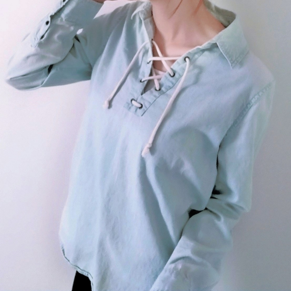 Light blue lace up blouse/tunic